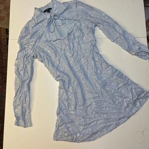 Blue/White Paisley High Neck Dress